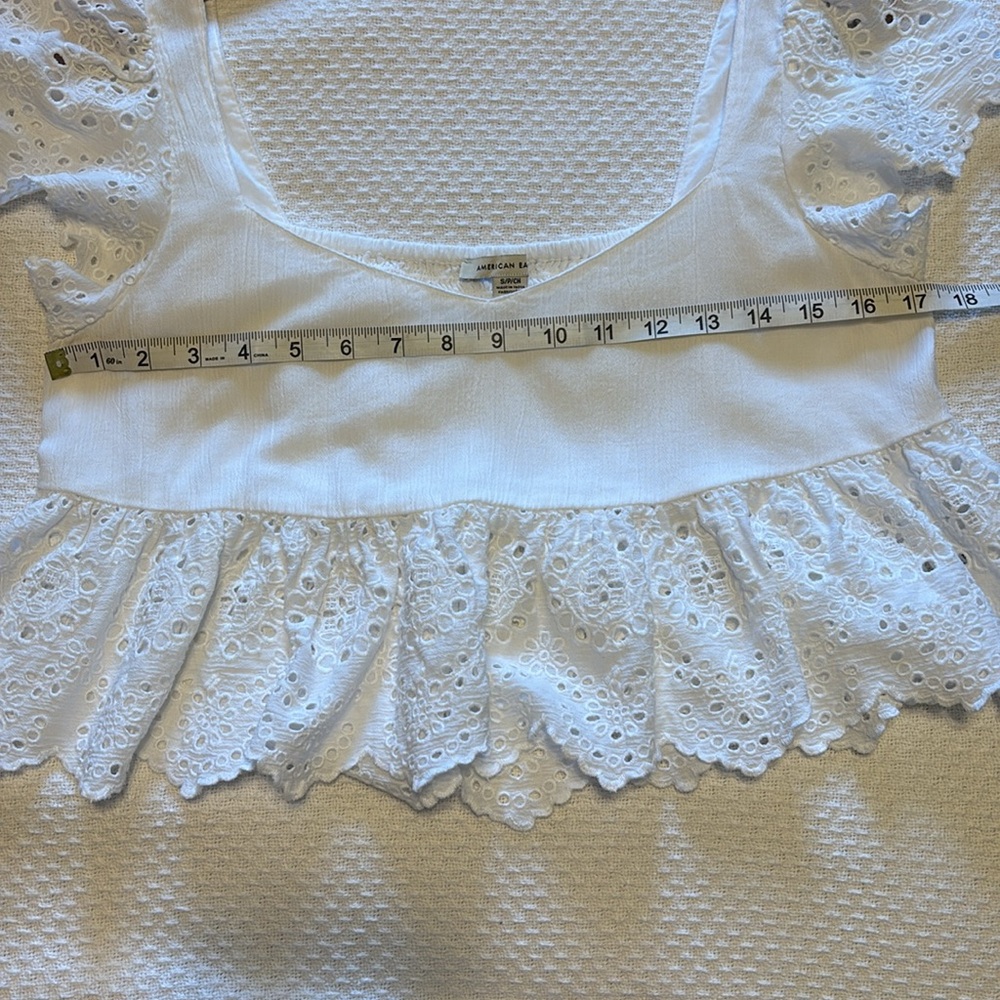 American Eagle Ruffle Sleeve Babydoll Top White Size Small - Picture 7 of 11